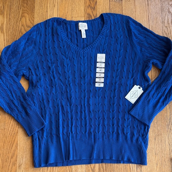 St. John's Bay Sweaters - Blue Cable Knit V-Neck Sweater 2X NEW